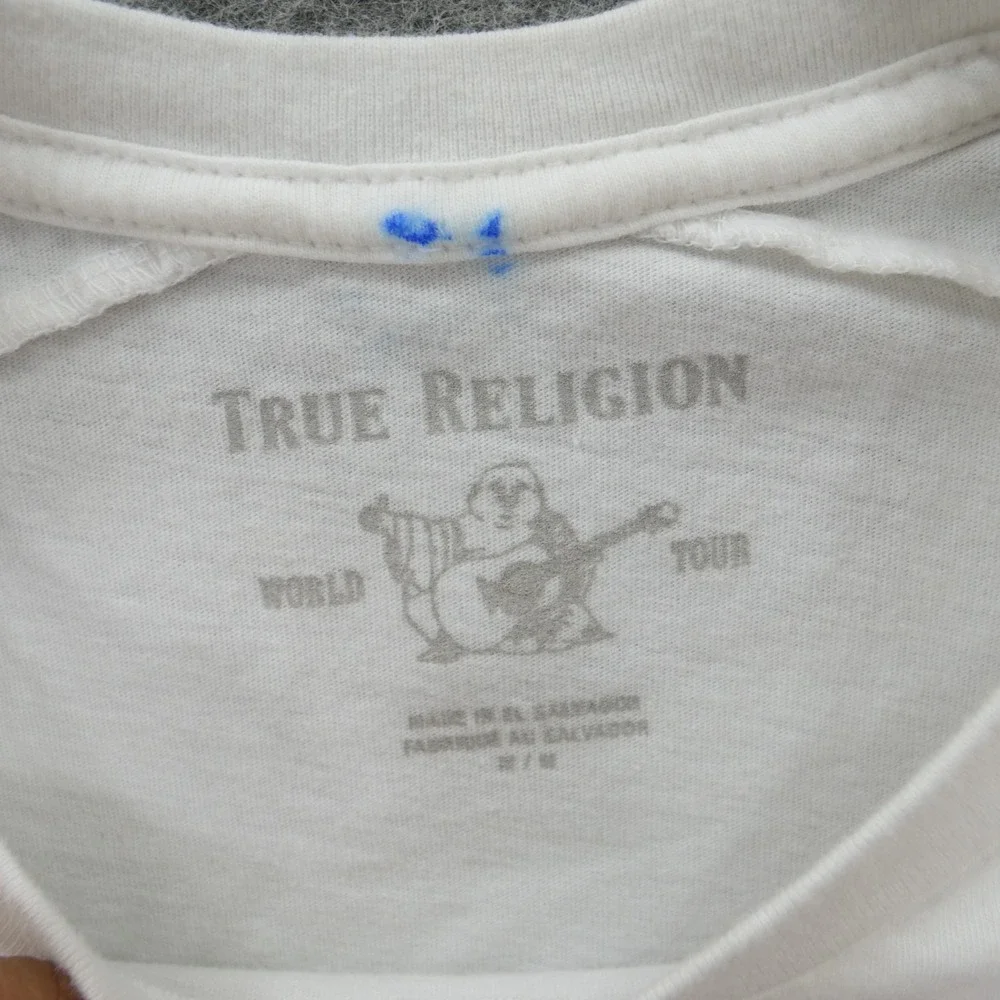 True Religion Shirt Mens Medium White Black Tailored Tee Color Block Crew New